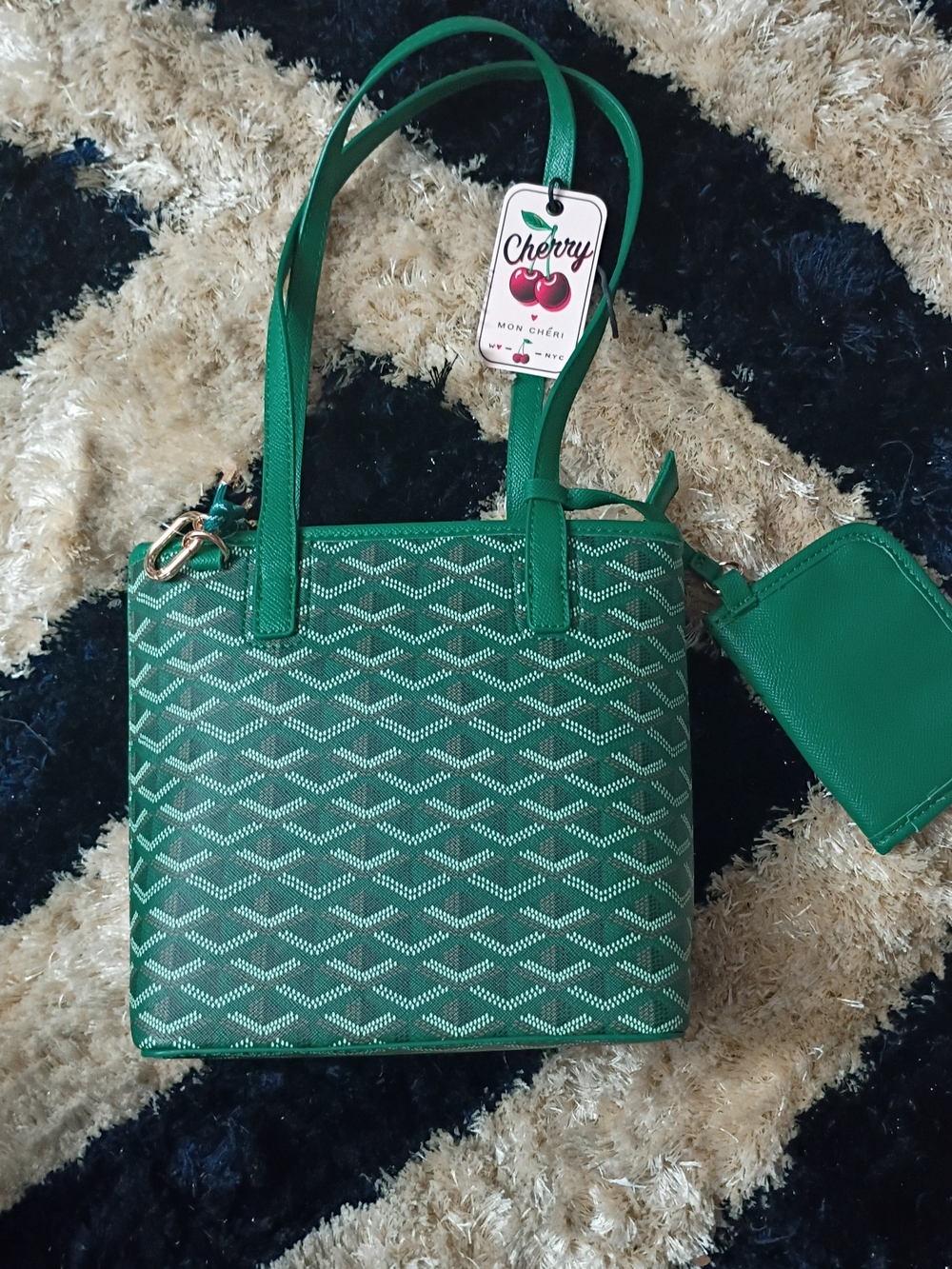 Mon Cheri Emerald Green Patterned Shoulder Bag with Coin Pouch